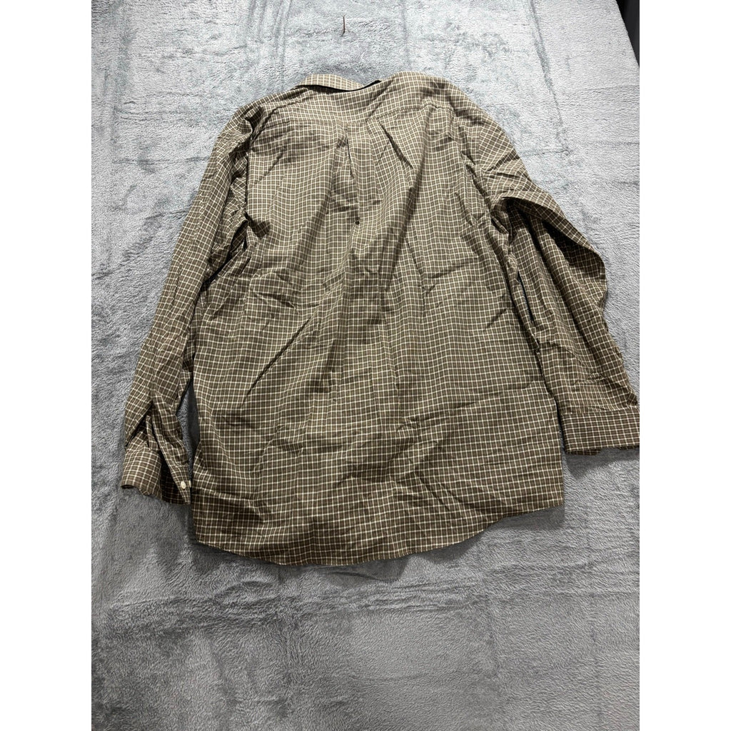L.L.Bean XL Tall Olive Cream Check Button Up Shirt Preppy Casual