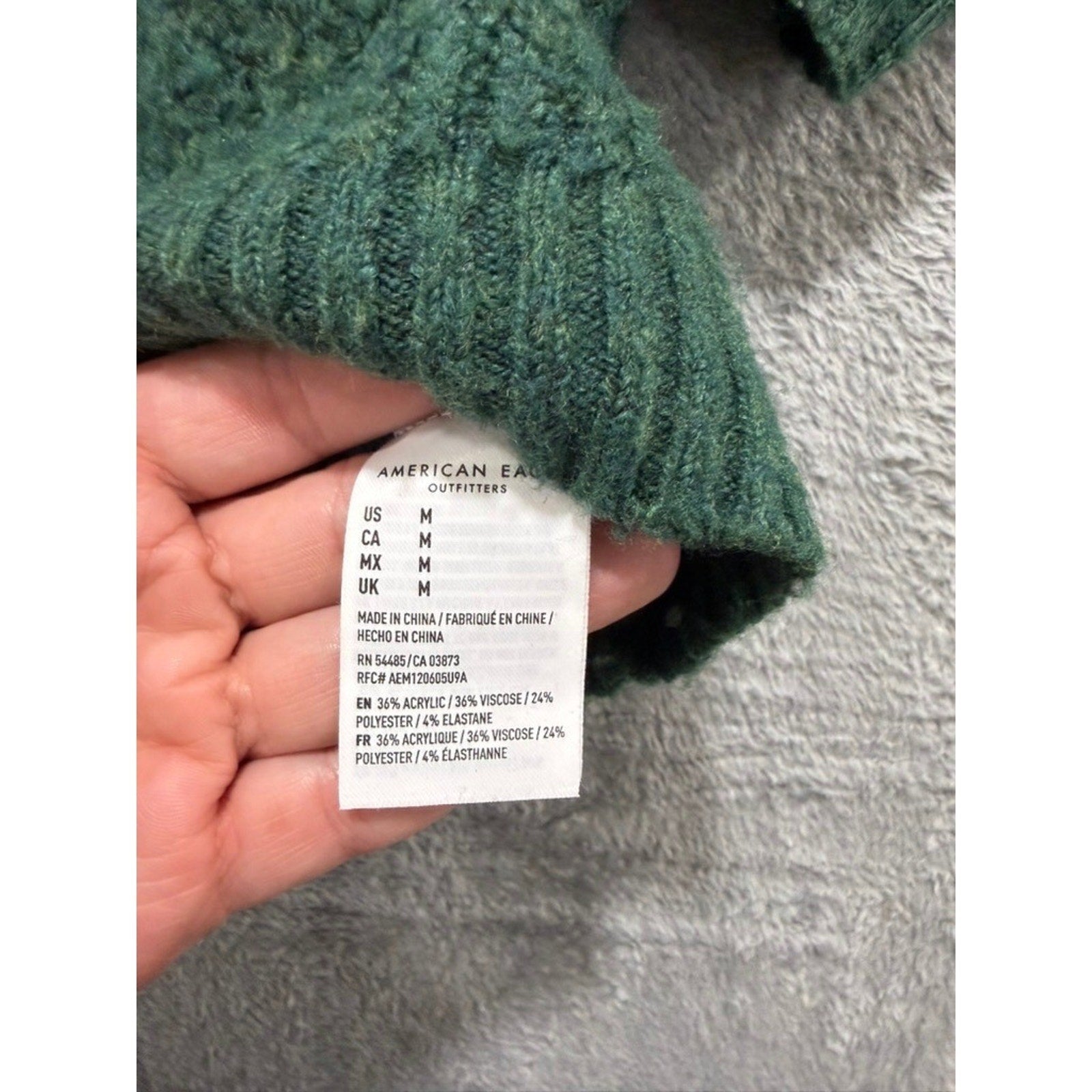 American Eagle Womens Forest Green Ribbed Crewneck Relaxed Fit Sweater Size M