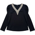 Dokotoo Black Embellished V Neck Top Womens XL Puff Sleeve Chic Evening Blouse