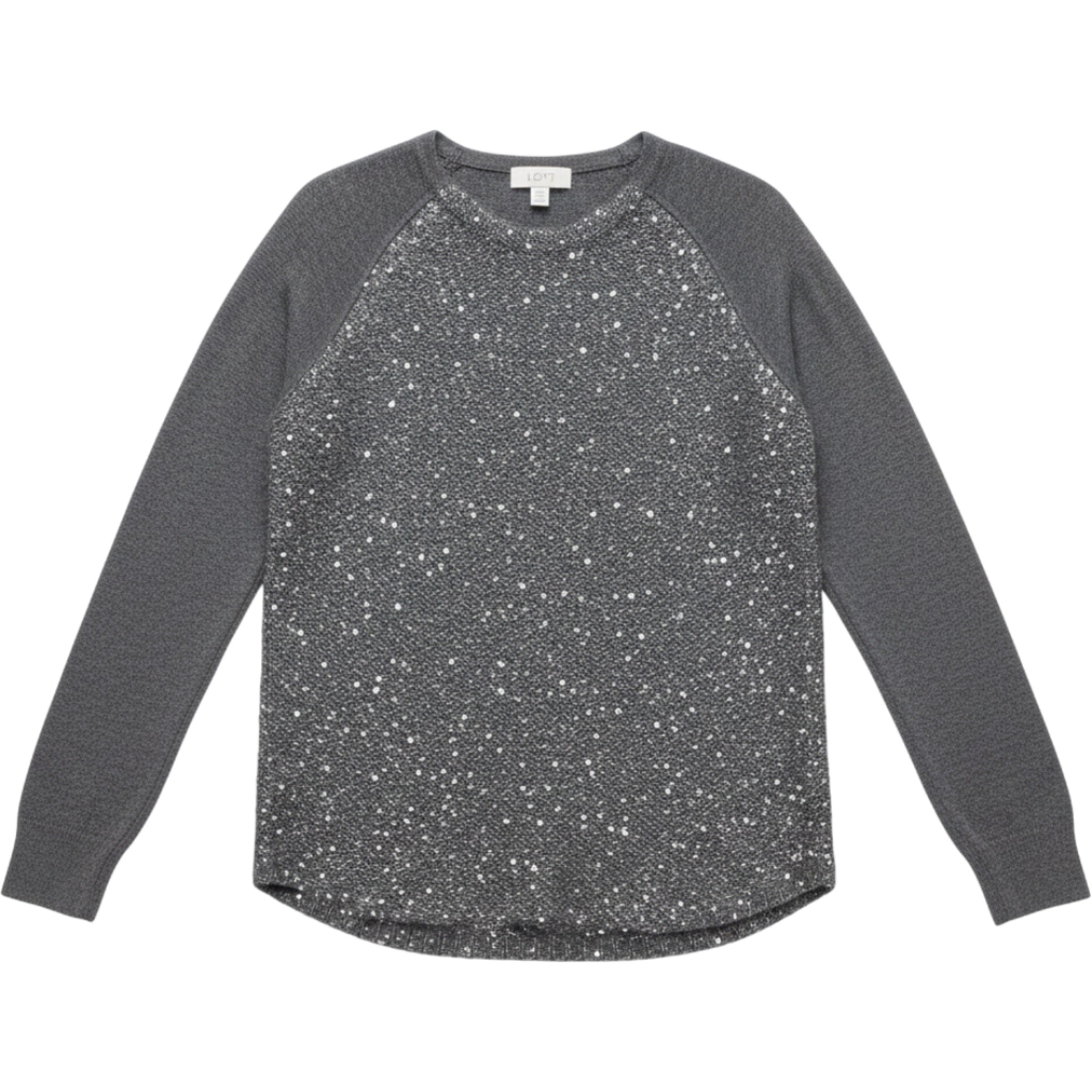LOFT Gray Sequin Front Raglan Sweater Womens Small Sparkle Chic Pullover Top