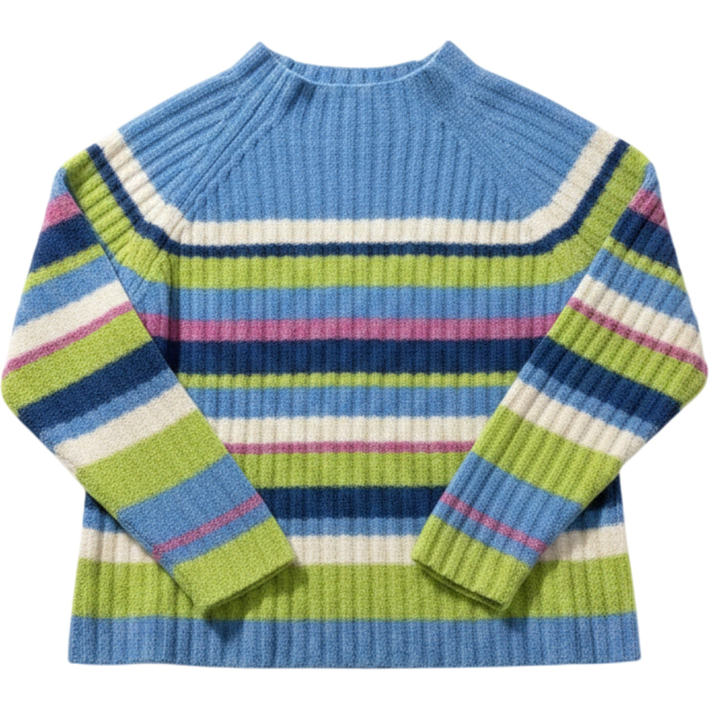 St Johns Bay Cozy Striped Sweater XL Blue Green Colorblock Soft Knit Pullover