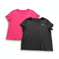 Under Armour Womens 1X Pink Gray V-Neck T-Shirt Lot 2 HeatGear Athleisure Gym