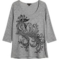 Bleeker & McDougal M Gray Floral Embroidered Tunic 3/4 Sleeve Boho Top