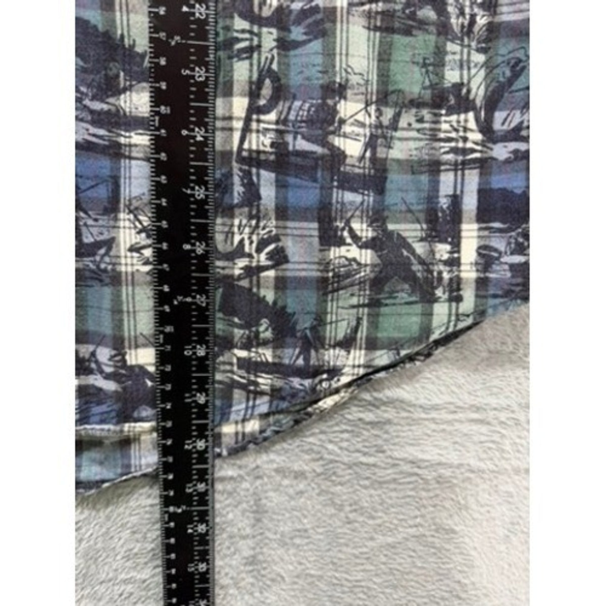 Woolrich Mens Large Blue Green Plaid Fishing Graphic Short Sleeve Button Shirt