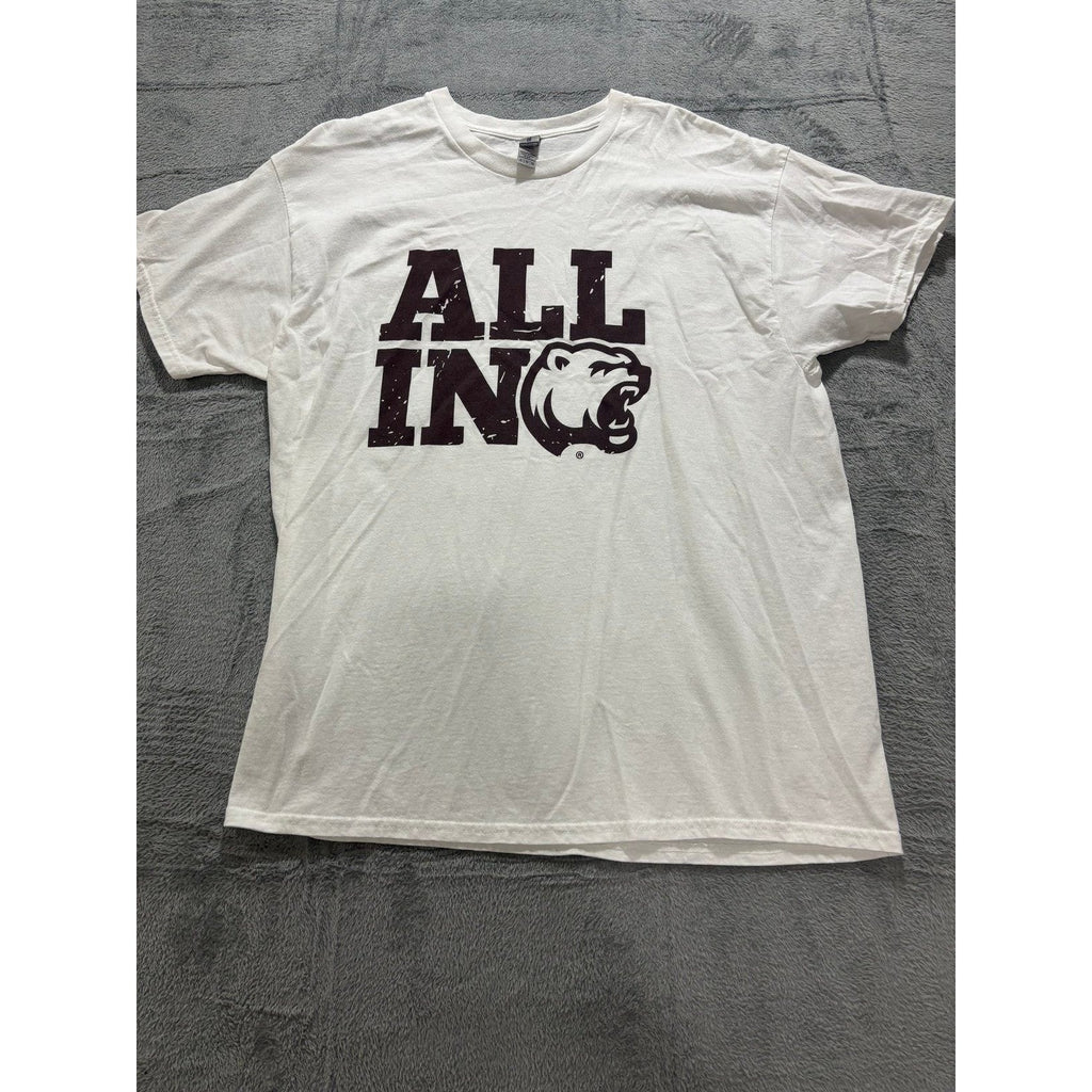 Gildan XL White All In Bear Graphic T-Shirt Womens Casual Vintage