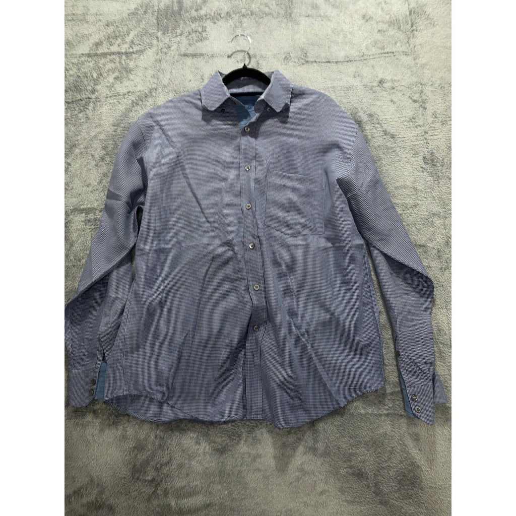 Bugatchi Men's Blue Check Dress Shirt Size M