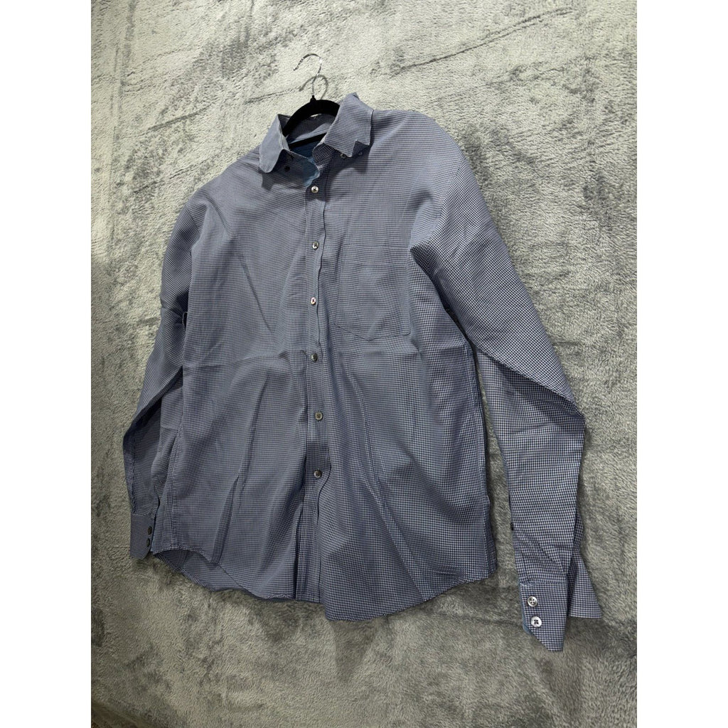 Bugatchi Men's Blue Check Dress Shirt Size M, photo 2 of 10