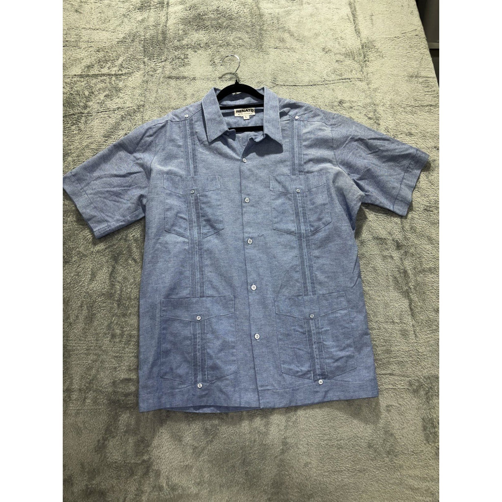 Renato Collezione Men's Blue Guayabera Shirt Size L