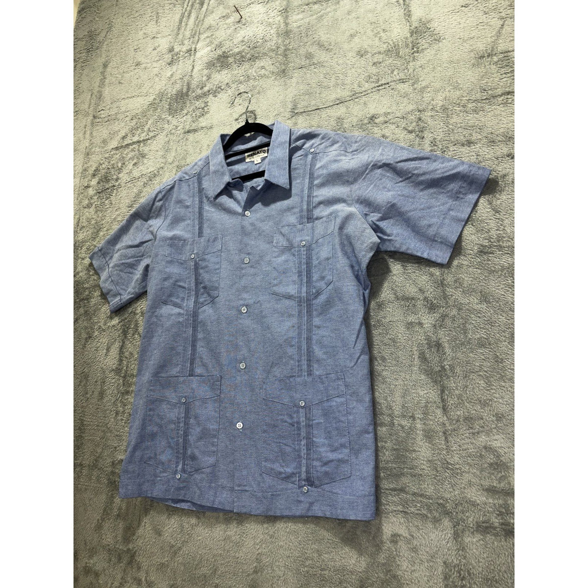 Renato Collezione Men's Blue Guayabera Shirt Size L, photo 2 of 9