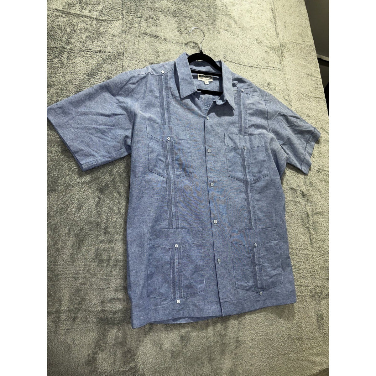 Renato Collezione Men's Blue Guayabera Shirt Size L, photo 3 of 9