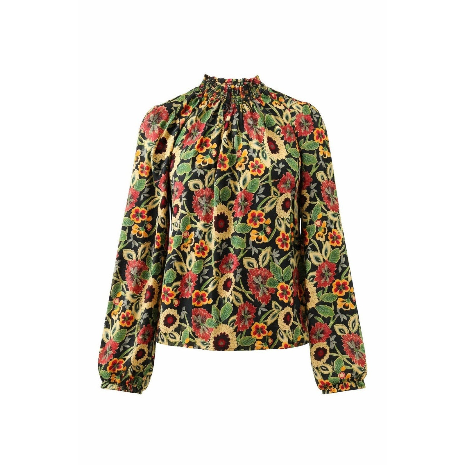 MelloDay Blouse Womens M Floral Boho Smocked Neck Long Sleeve Lightweight Office