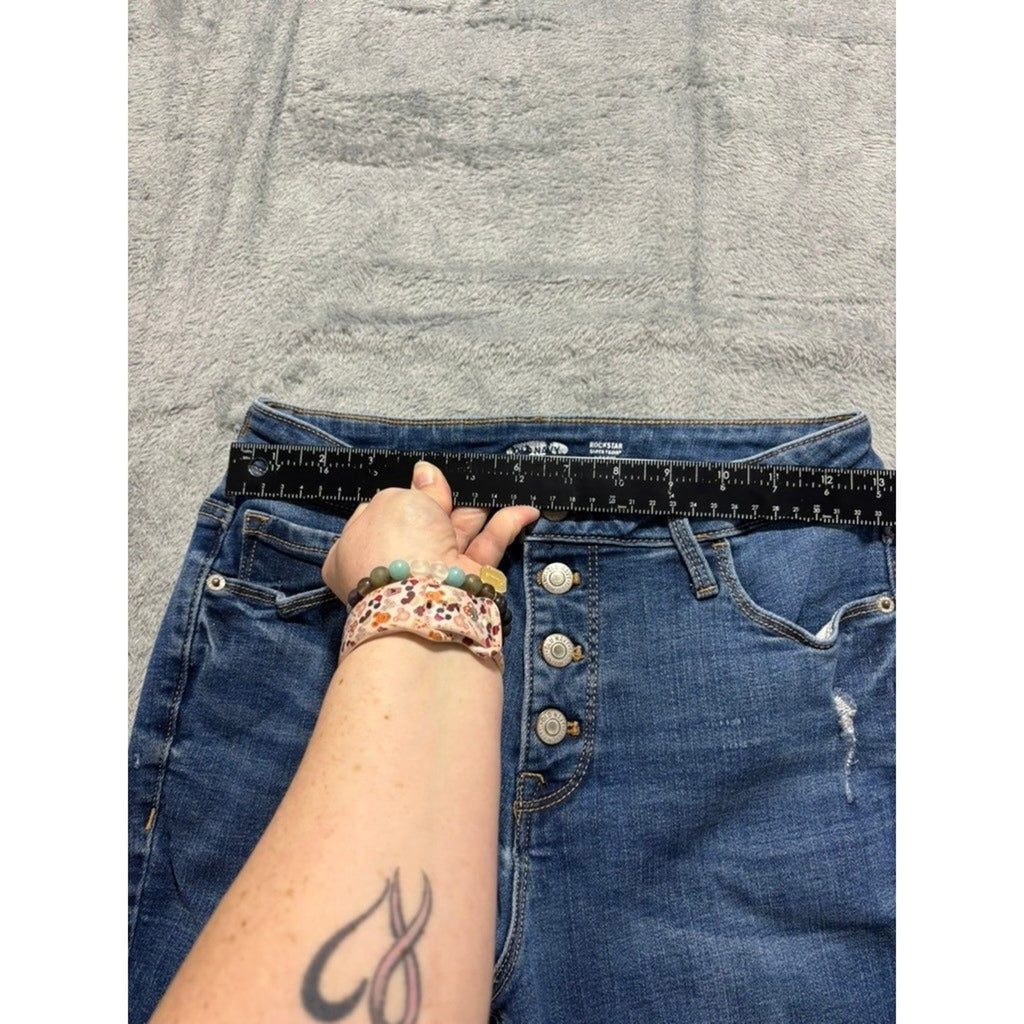 Old Navy Rockstar Super Skinny High Rise Button Fly Womens 6 Jeans Raw Hem Wash