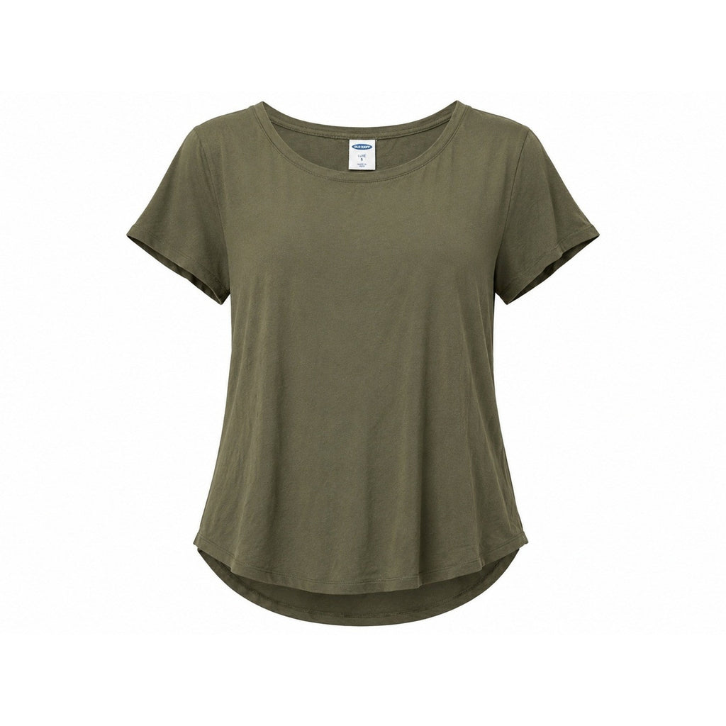 Old Navy Luxe Women Short Sleeve Crew Neck T-Shirt Olive Green Curved Hem Small