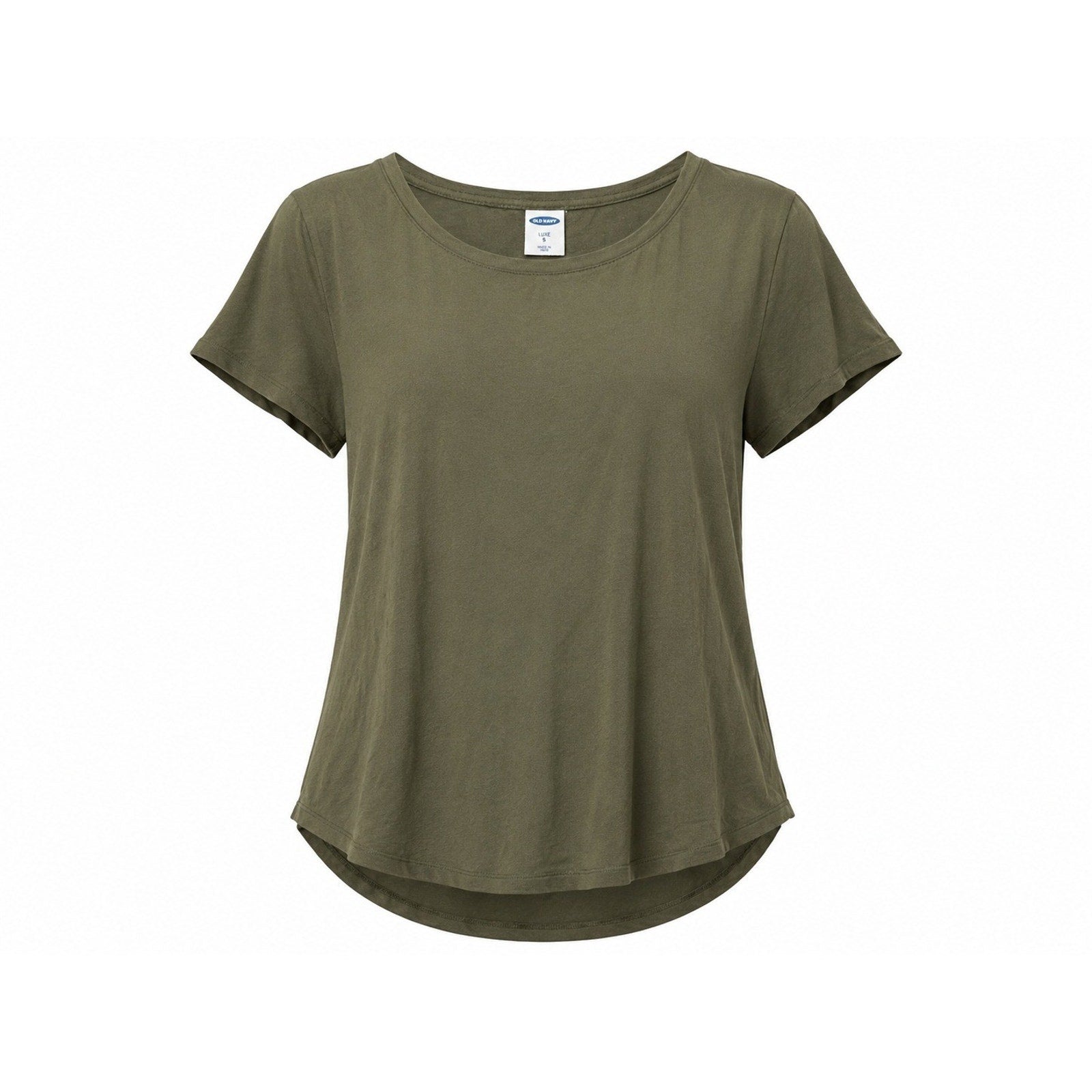 Old Navy Luxe Women Short Sleeve Crew Neck T-Shirt Olive Green Curved Hem Small