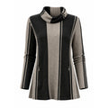 Soft Surroundings Womens Small Black Tan Striped Cowl Neck Tunic Zip Pockets