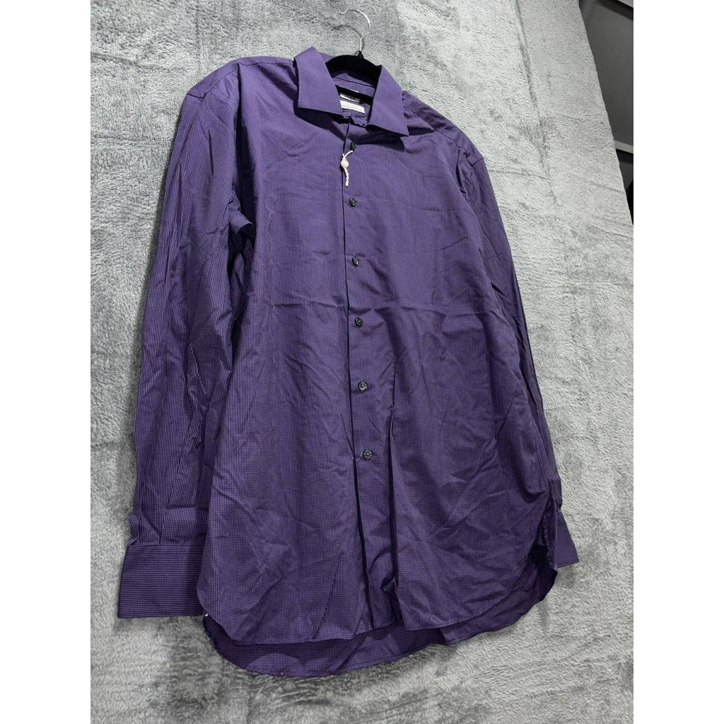 Ike Behar Men's Purple Check Dress Shirt 15.5 34, photo 3 of 10