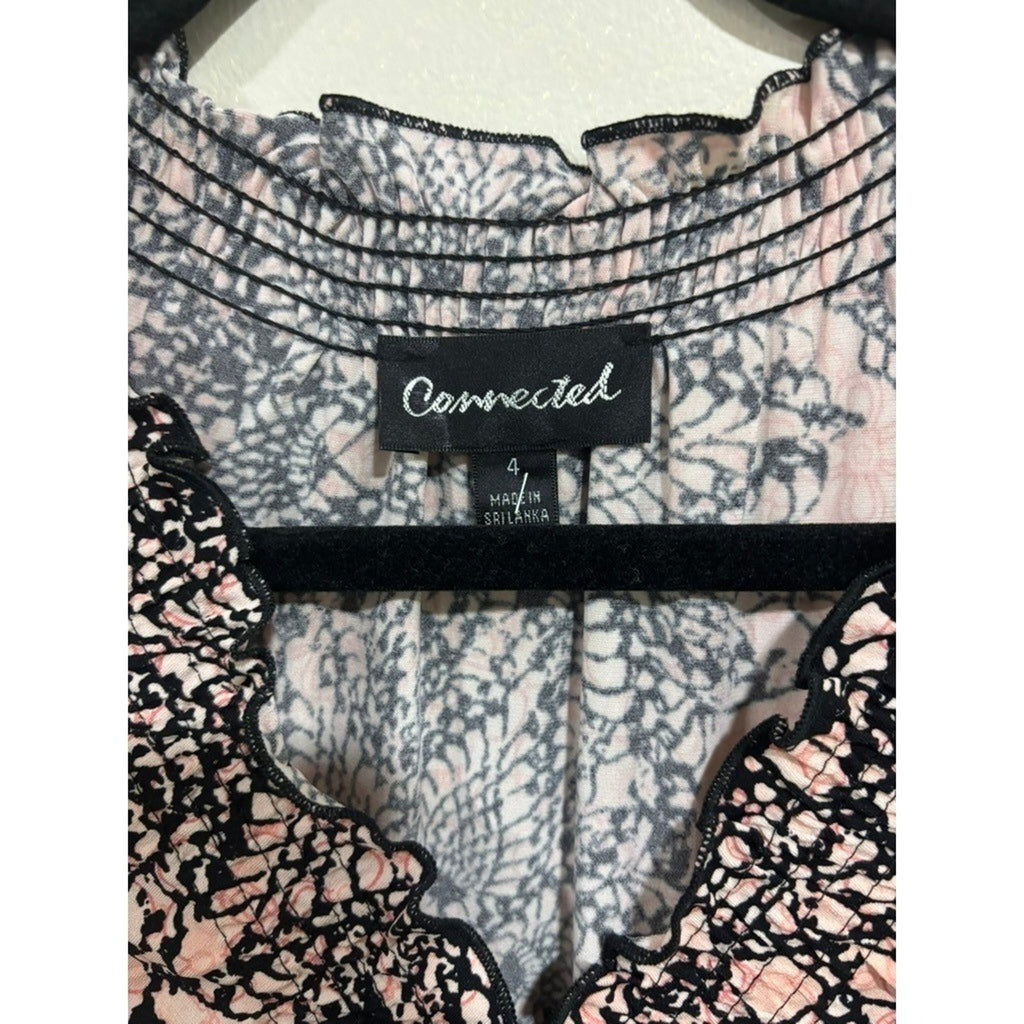 Connected Pink Black Lace Print Sheath Dress Ruched Stretch 4 Chic y2k Babydoll