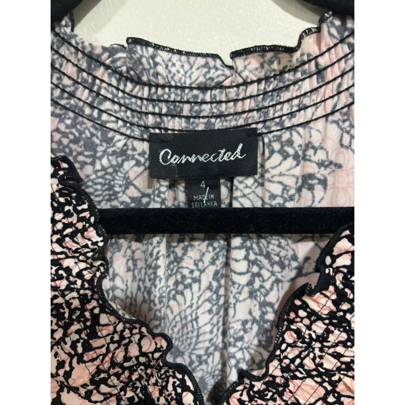 Connected Pink Black Lace Print Sheath Dress Ruched Stretch 4 Chic y2k Babydoll