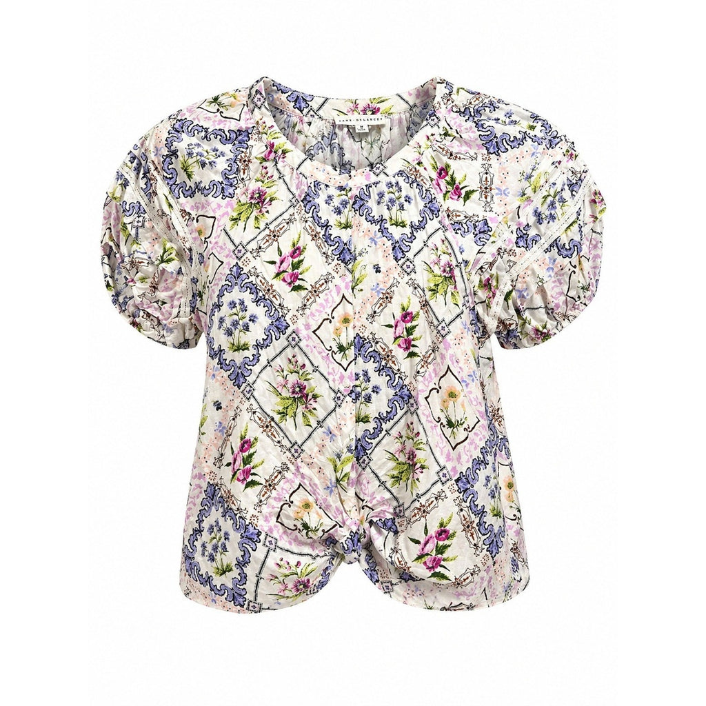 Jane + Delancey Womens Floral Baroque Patchwork Twist Front Puff Sleeve Blouse M