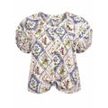 Jane + Delancey Womens Floral Baroque Patchwork Twist Front Puff Sleeve Blouse M