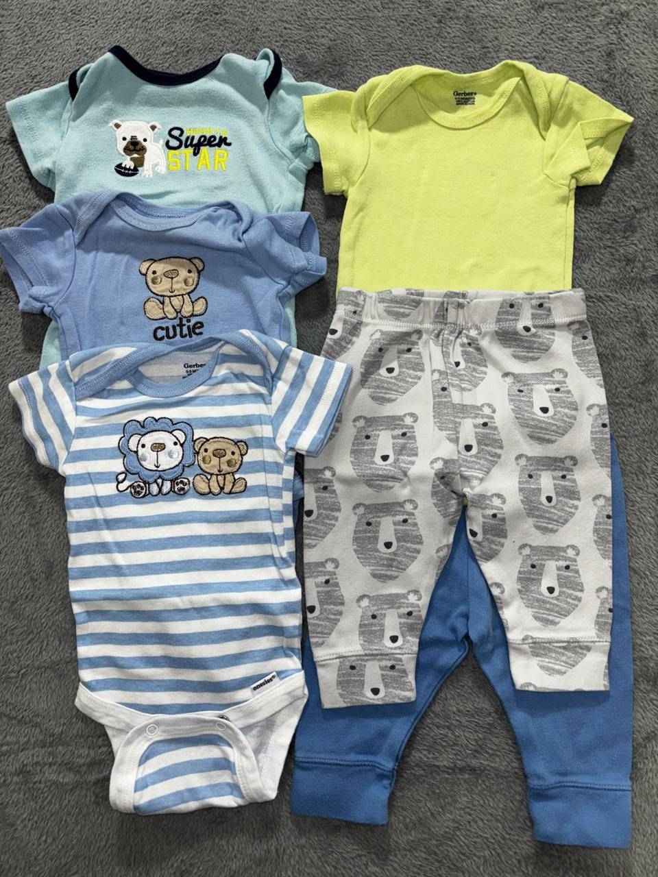 Baby Boy Bodysuits Pants Lot 6 Pieces 0-3M