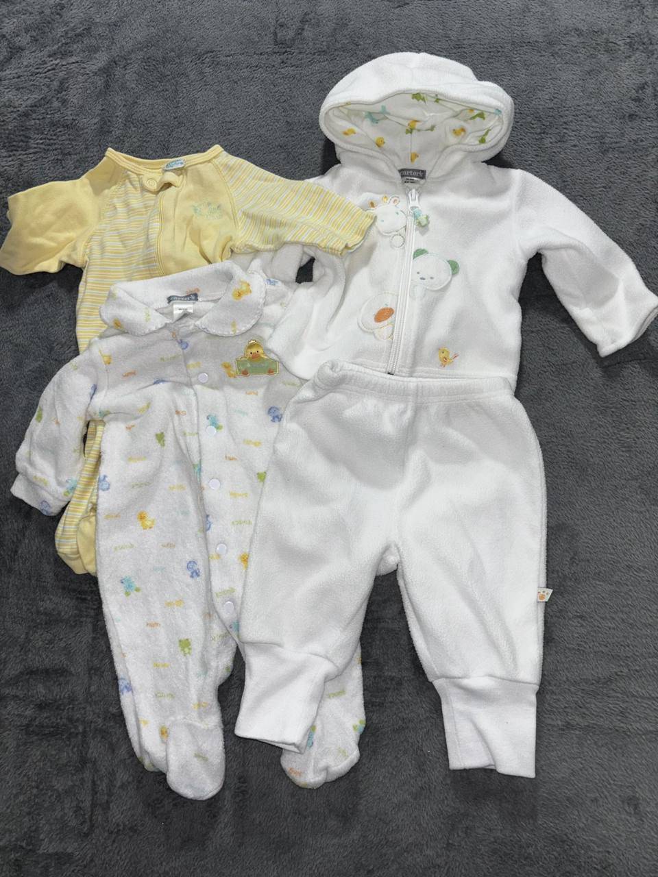 Baby White Yellow Fleece Sleepers Lot 4 Pieces 0-3M