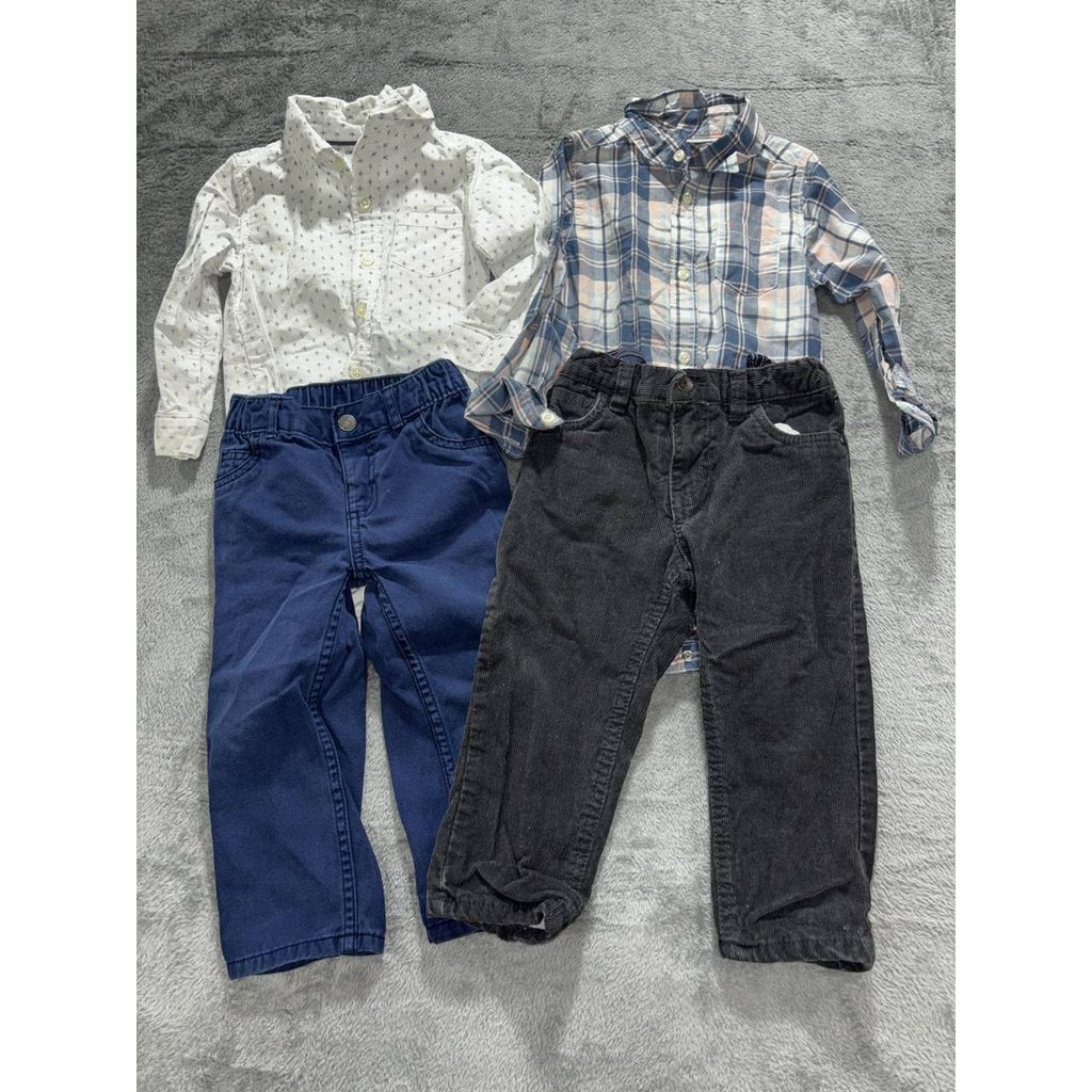 Baby Boy Navy Plaid Shirts Pants Lot 4 Pieces 24M