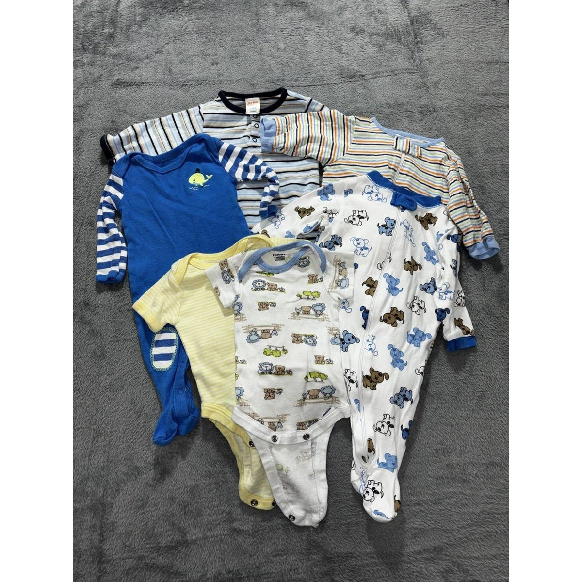 Baby Boy Blue Sleepers Bodysuits Lot 6 Pieces 0-3M