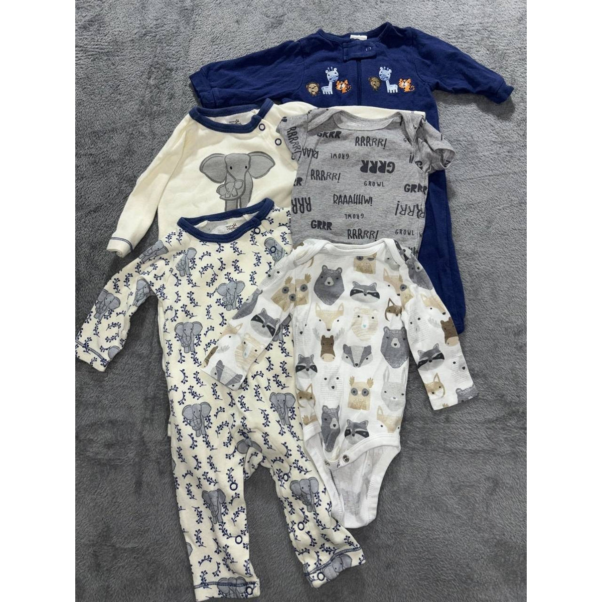 Baby Boy Navy Cream Rompers Lot 5 Pieces 0-3M