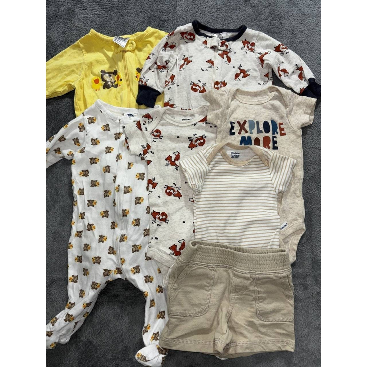 Baby Boy Tan Sleepers Bodysuits Lot 7 Pieces 0-3M