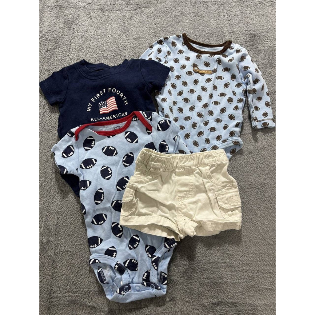 Carter's Baby Boy Blue Bodysuits Shorts Lot 4 Pcs 3M