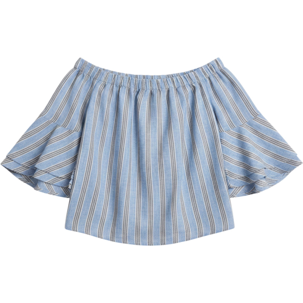 Lucky Brand Blue Stripe Off Shoulder Peasant Top Womens Small Boho Summer Blouse