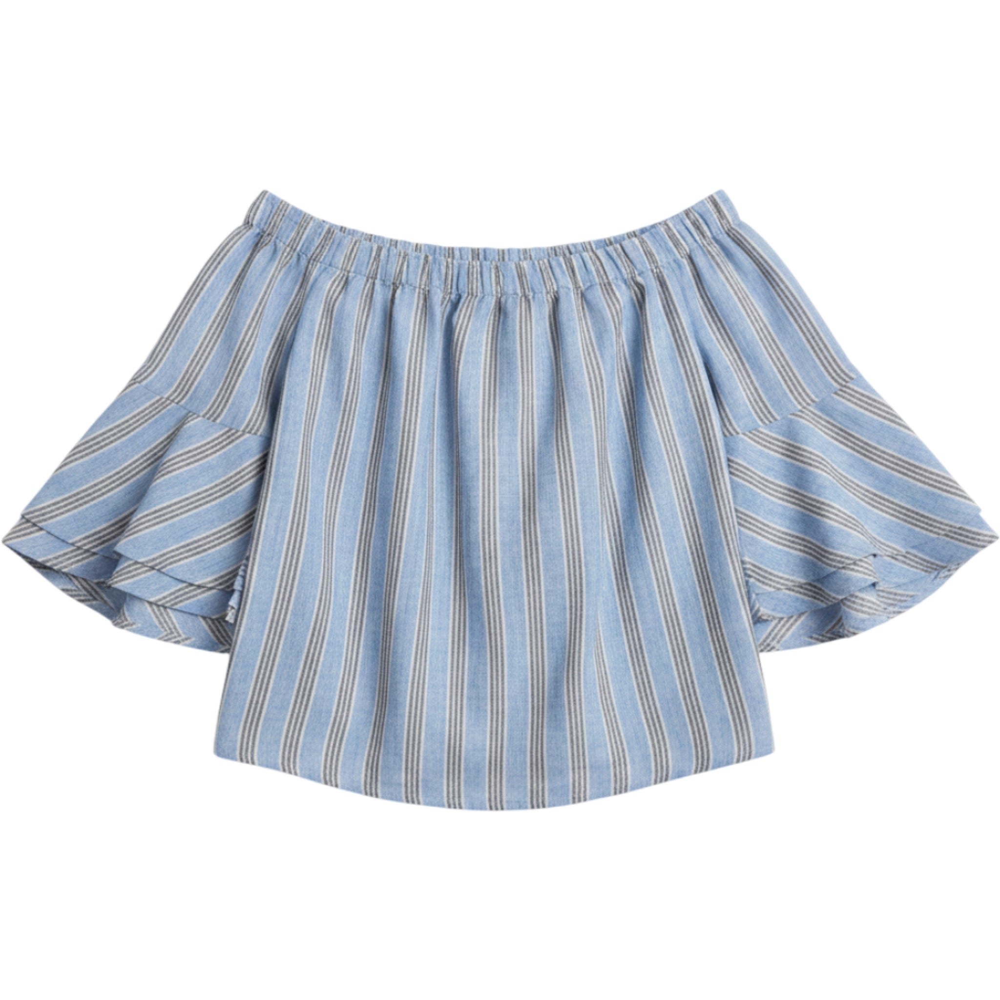Lucky Brand Blue Stripe Off Shoulder Peasant Top Womens Small Boho Summer Blouse