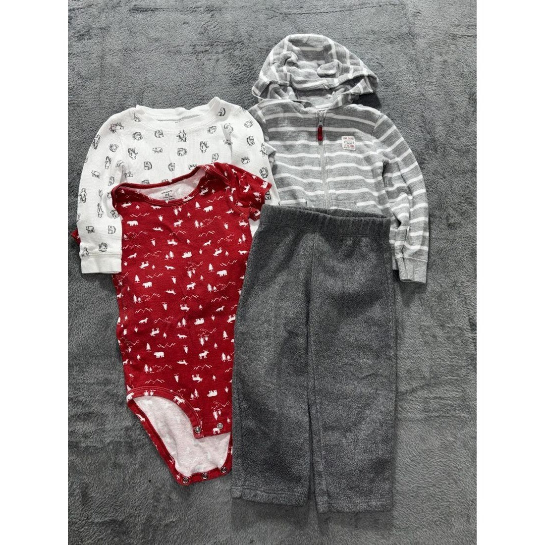 Carter's Baby Gray Hoodie Bodysuit Lot 4 Pieces 24M