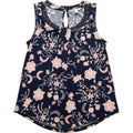 Magnolia Grace Floral Tank Top Womens L Navy Pink Beaded Neck Blouse