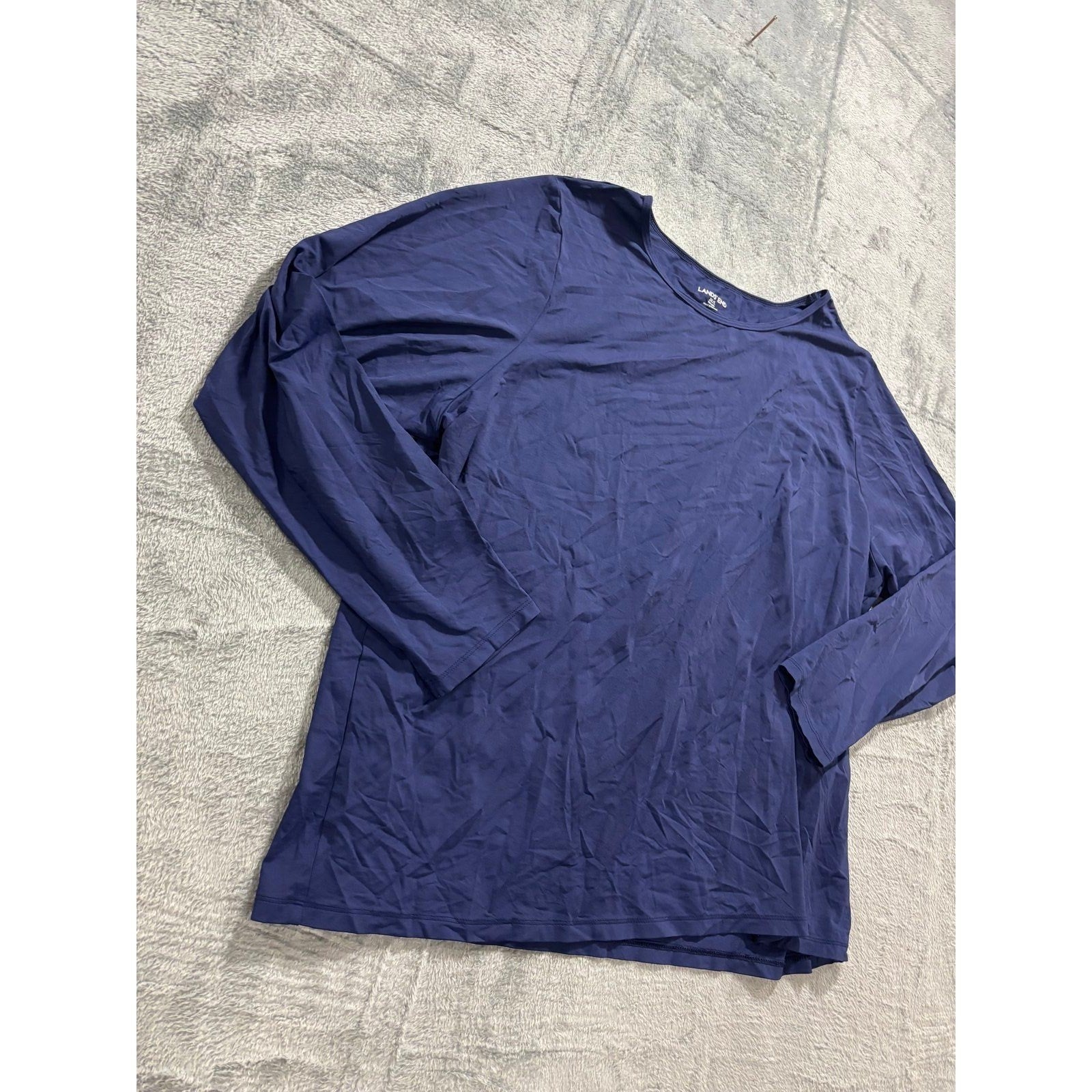 Lands' End Women 2X Navy Blue Long Sleeve Crewneck Top Casual Plus Sz Athleisure