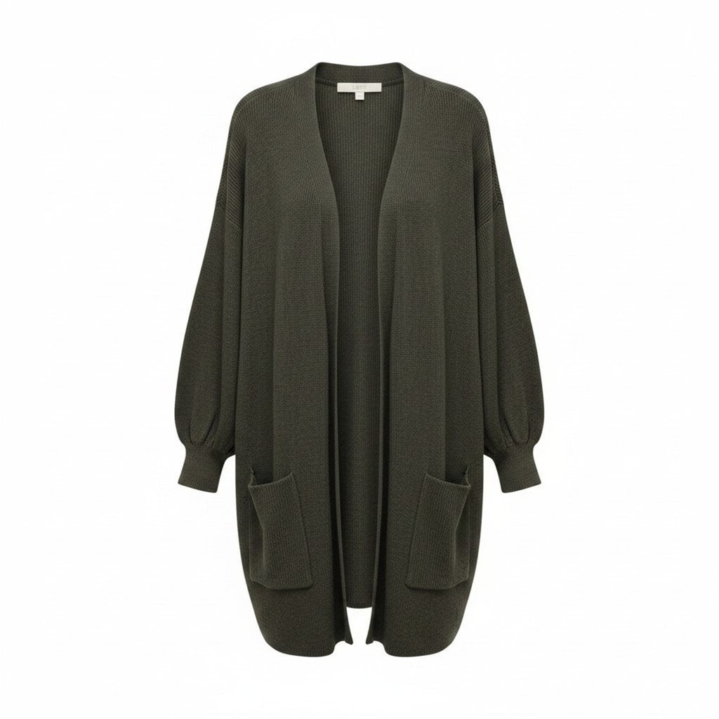 LOFT Womens LP Olive Green Open Front Cardigan Sweater Draped Longline Boho Cozy