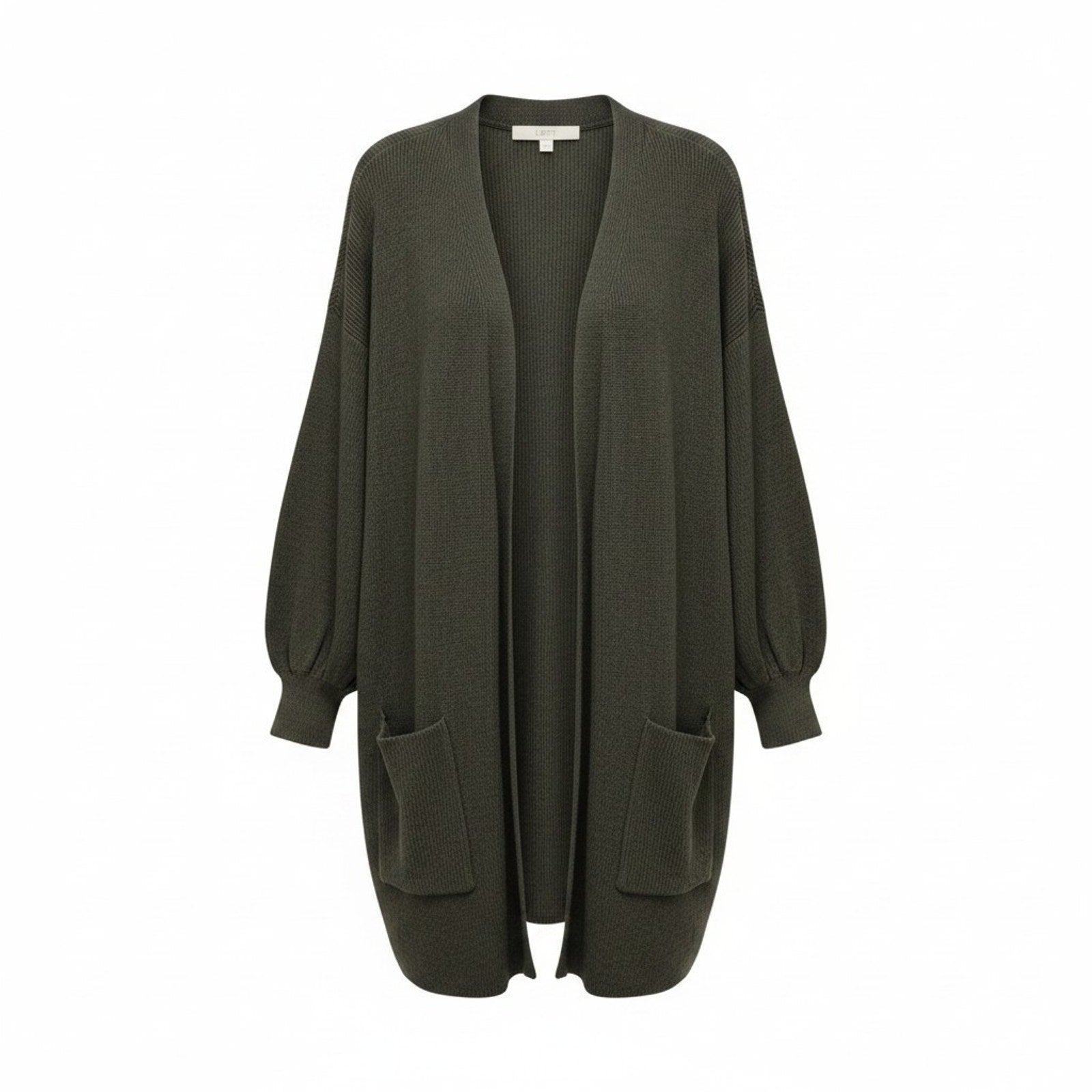 LOFT Womens LP Olive Green Open Front Cardigan Sweater Draped Longline Boho Cozy