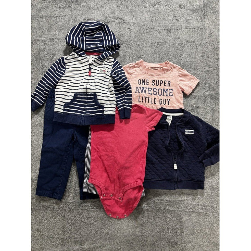 Carter's Baby Boy Navy Hoodie Outfit Lot 6 Pcs 18M