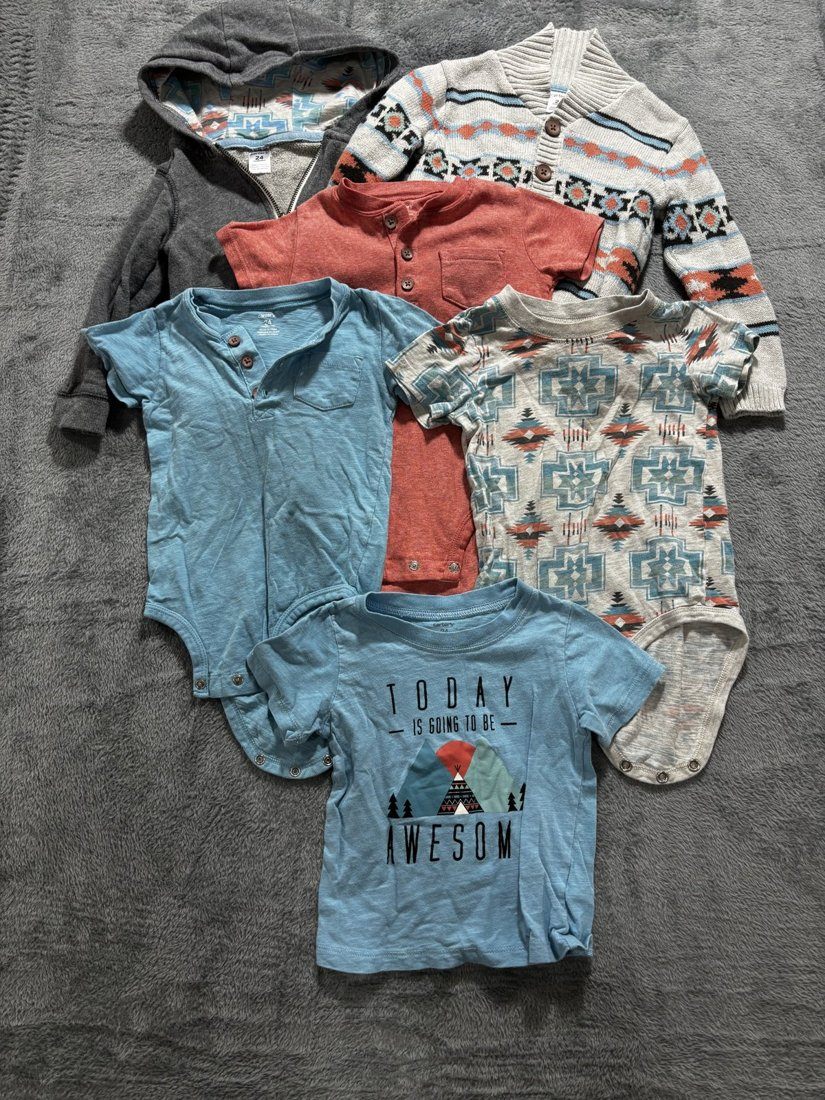 Carter's Baby Boy Blue Bodysuits Lot 6 Pieces 24M