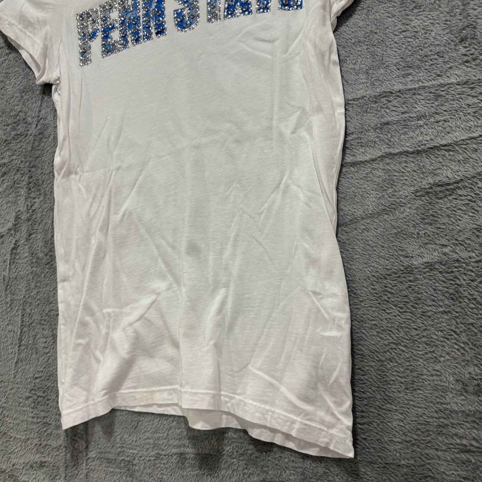 MJU Womens L White Penn State Rhinestone Graphic T-Shirt Casual Vintage Style