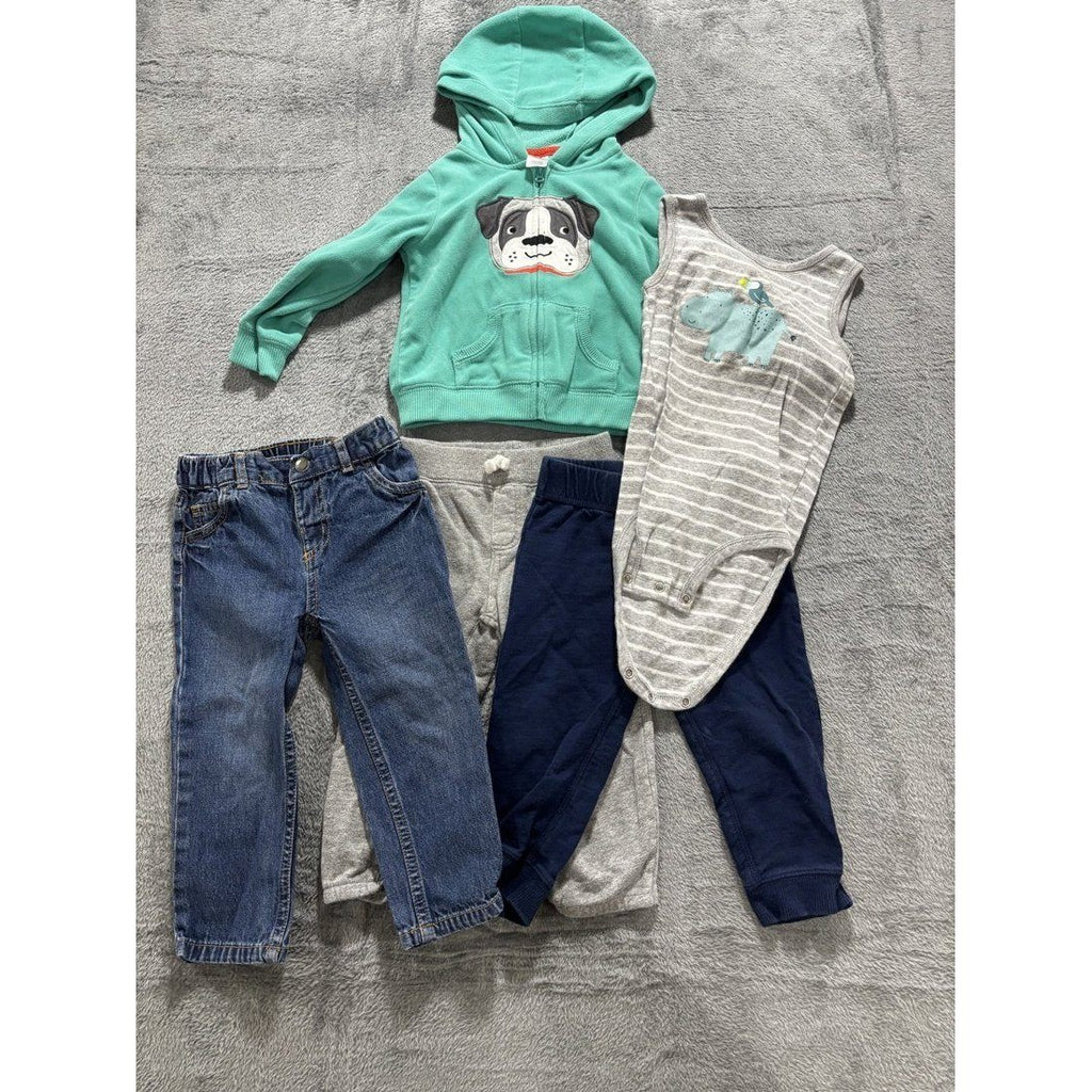 Carter's Baby Boy Teal Hoodie Outfit Lot 5 Pcs 24M