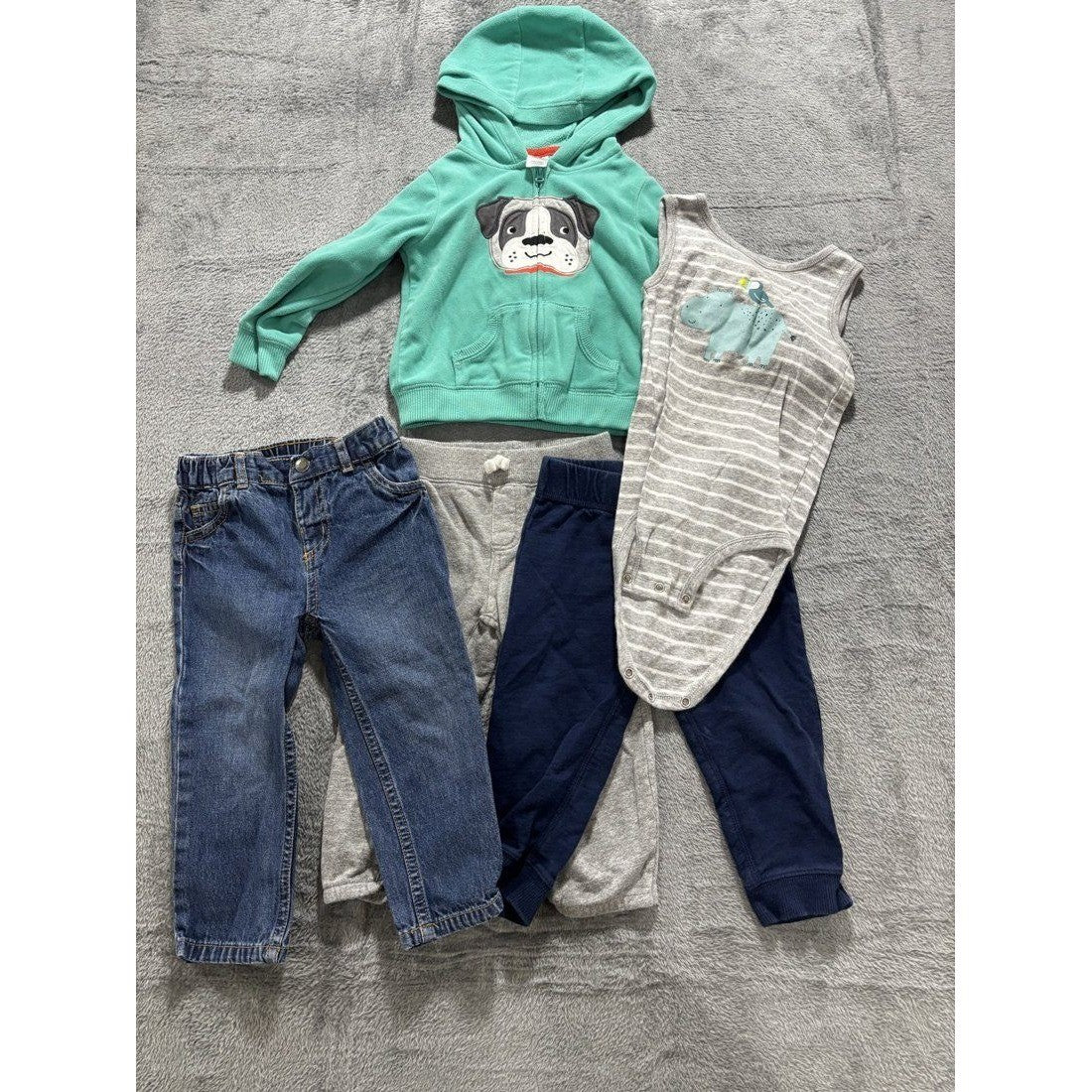 Carter's Baby Boy Teal Hoodie Outfit Lot 5 Pcs 24M