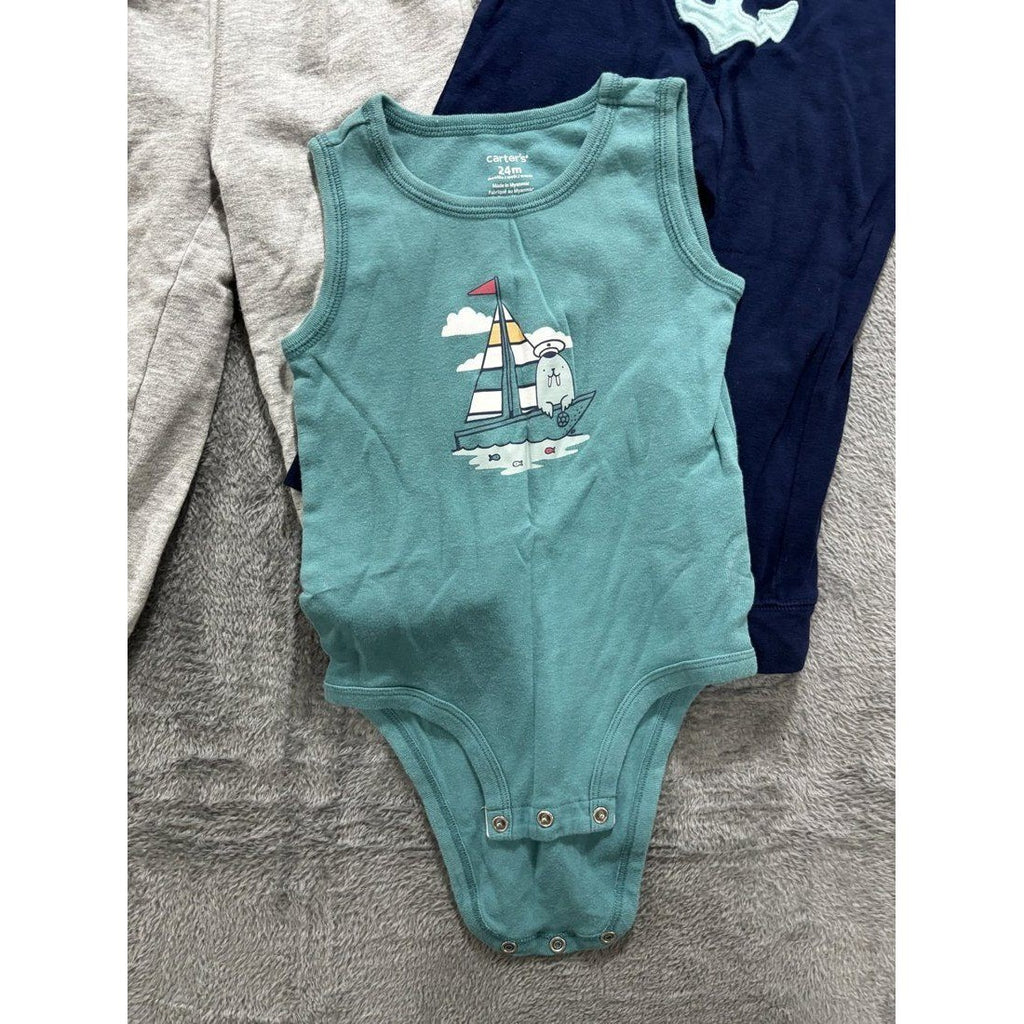 Baby Boy Blue Bodysuits & Pants Lot 5 Pieces 24M, photo 6 of 11