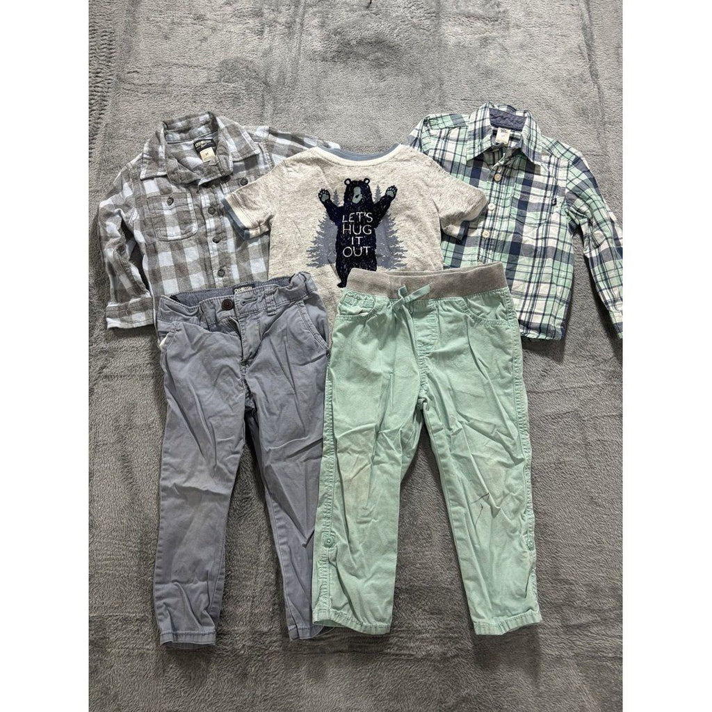 OshKosh B'gosh Toddler Boy Plaid Shirts Lot 5 Pcs 3T