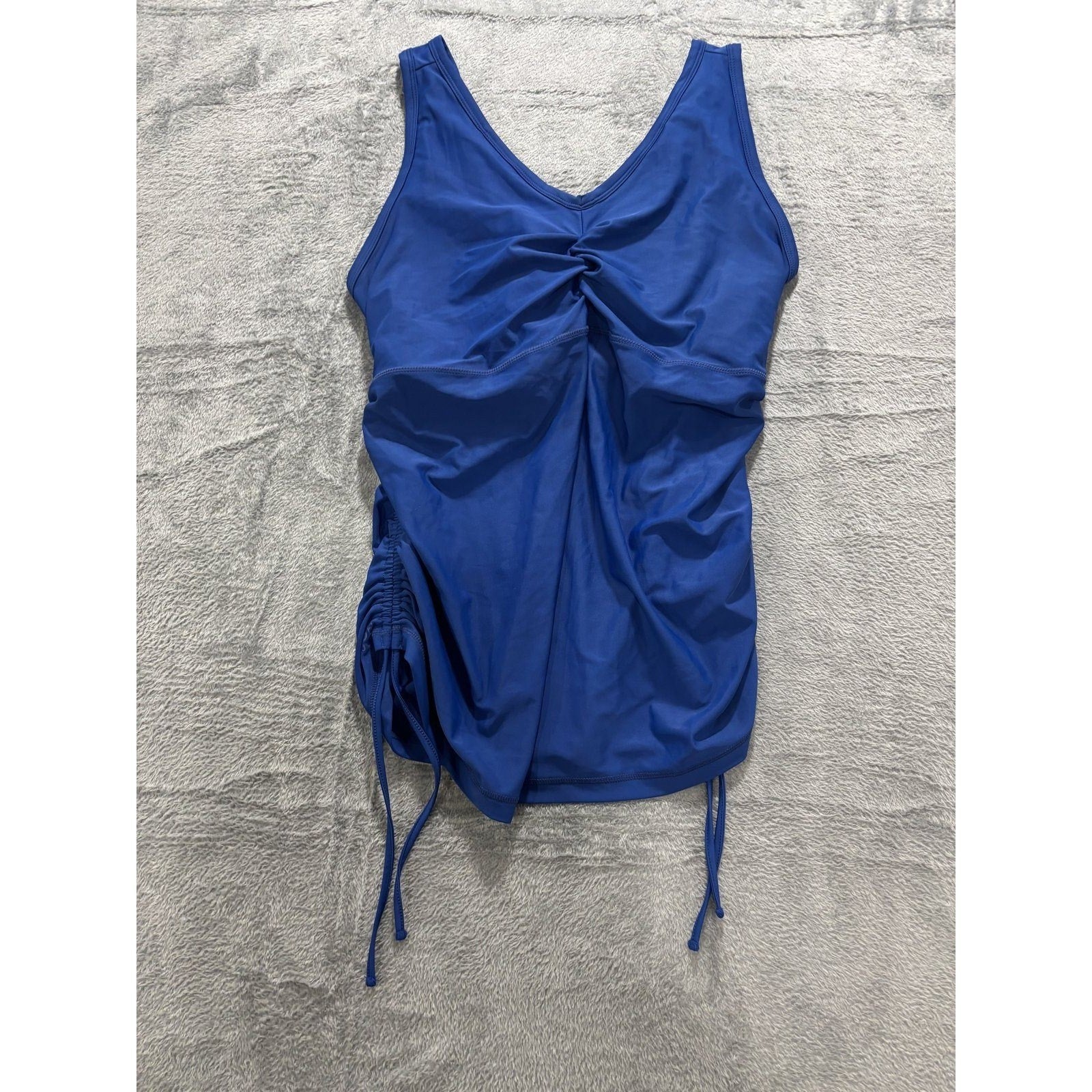 UVSkinz Womens 3XL Blue Ruched Tankini Swim Top Casual Athleisure UPF 50+
