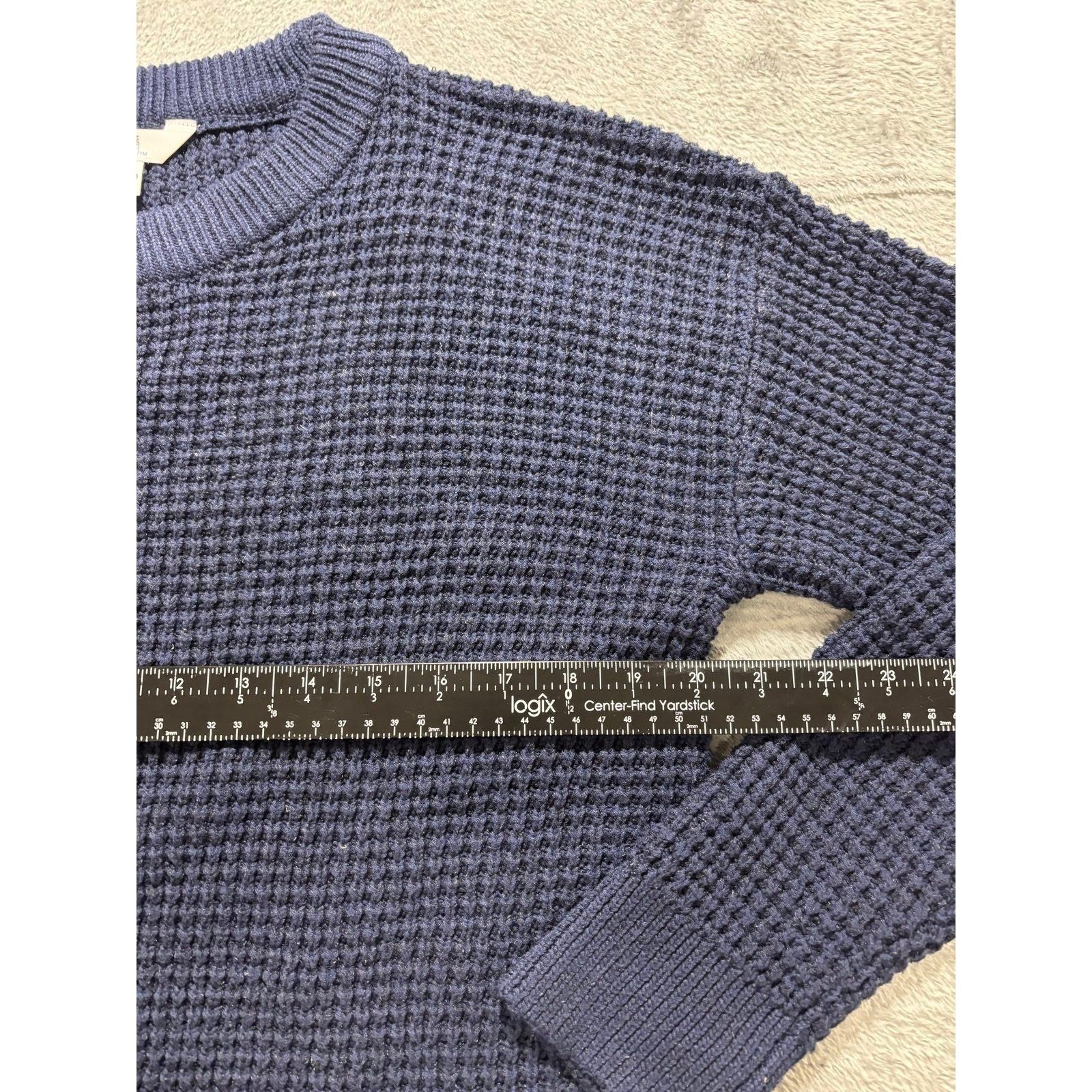 Time and Tru Womens L Navy Blue Waffle Knit Sweater Casual Cozy Pullover