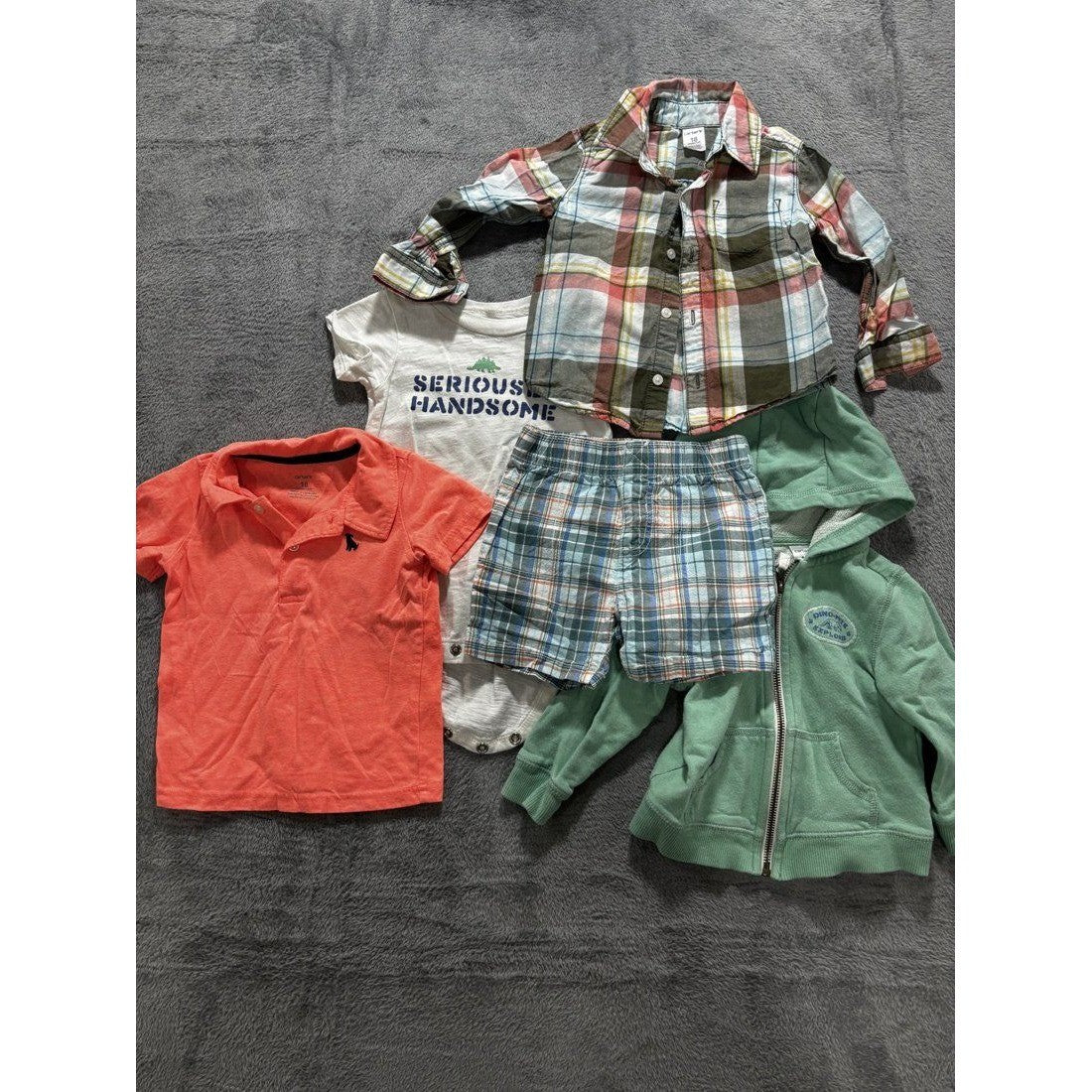 Carter's Baby Boy Coral Polo & Plaid Lot 5 Pcs 18M