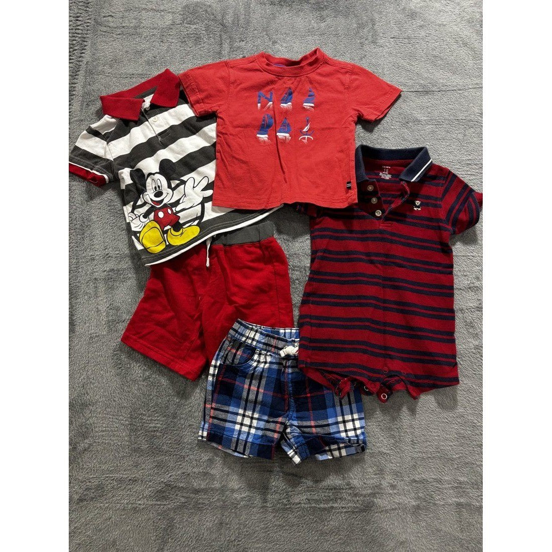 Baby Boy Red Mickey Polo & Shorts Lot 5 Pieces 18M