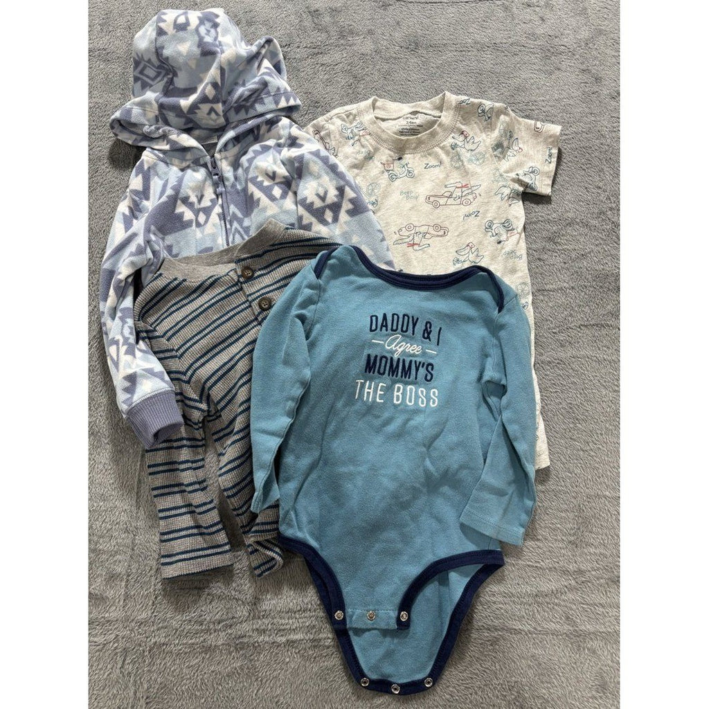 Baby Boy Fleece Hoodie & Bodysuit Lot 4 Pcs 24M